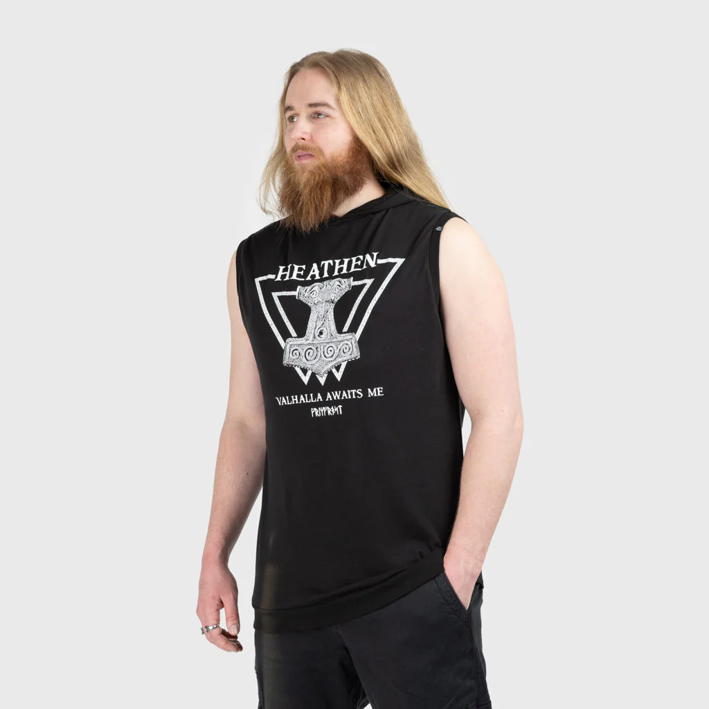 Premium Sleeveless Hoodie, Heathen, Black - Image 2