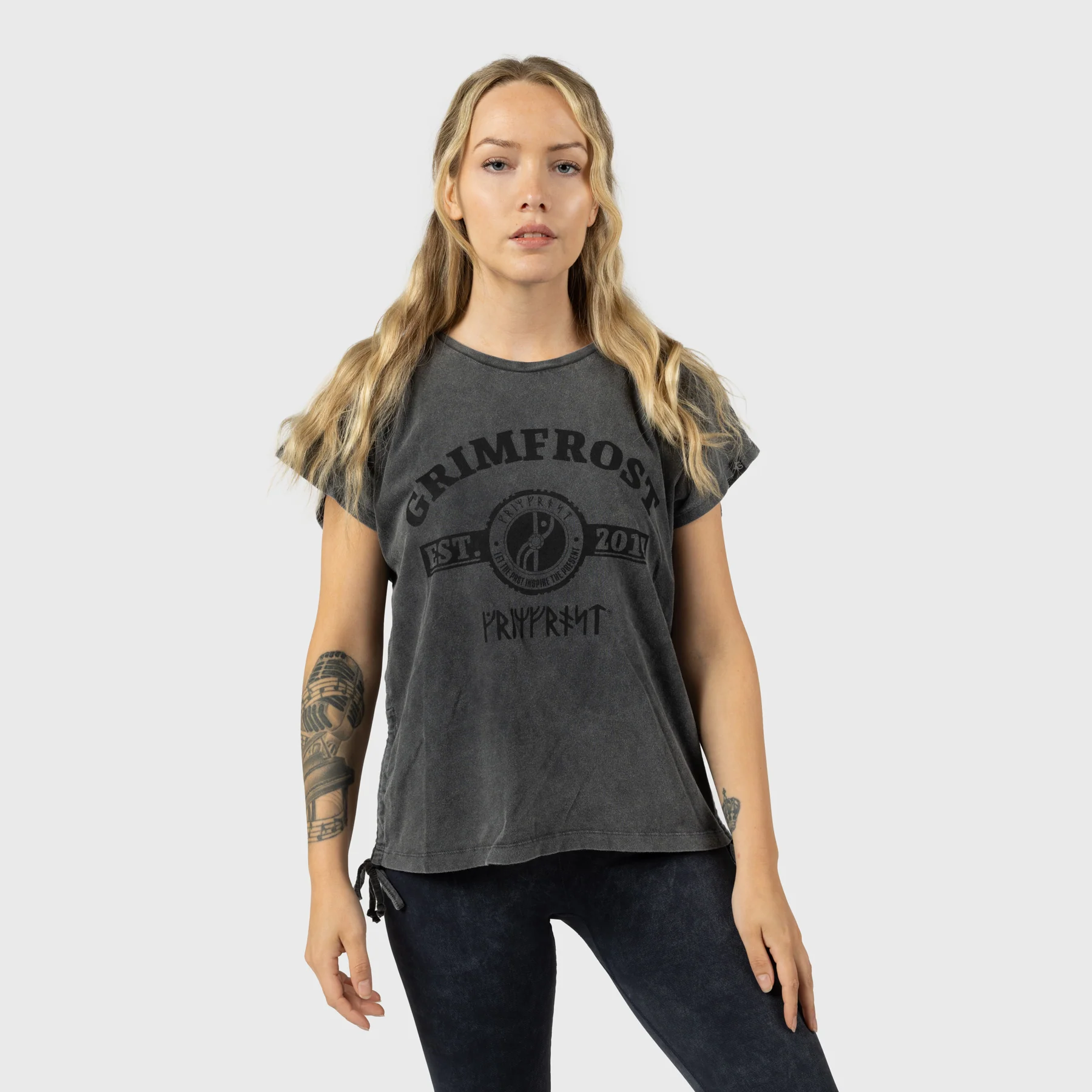 Women's Drawstring T-shirt, Est. 2014, Washed Grey - Image 2